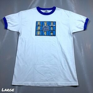 VTG The Brady Bunch T-Shirt Mens LARGE White Blue Ringer Tee Retro TV Show Y2K